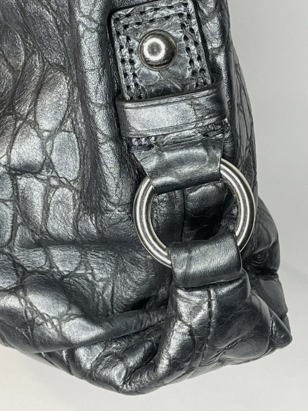Coach Navy Grey leather Croc-Embossed Tote with Chain Handles